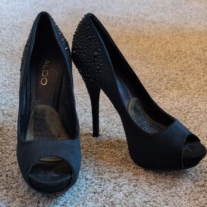 ALDO Black Studded Peep Toe Heels